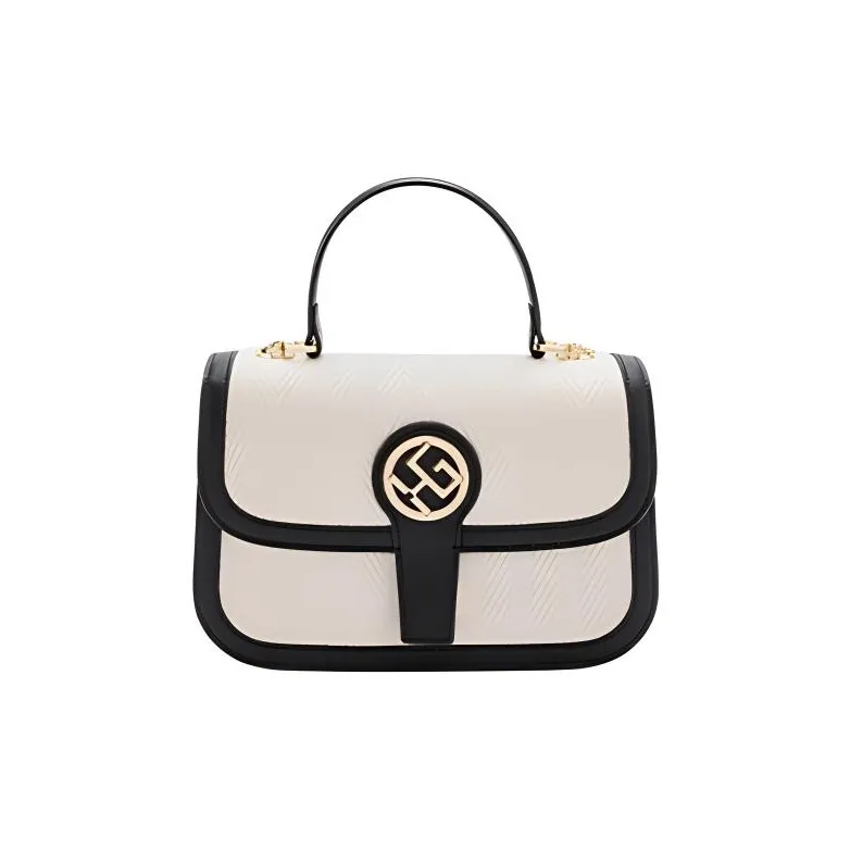 HONGU Cow Leather Small Square Bag, Portable Crossbody Bag, Shoulder Bag Regular Women's White & Brown/White & Black-0