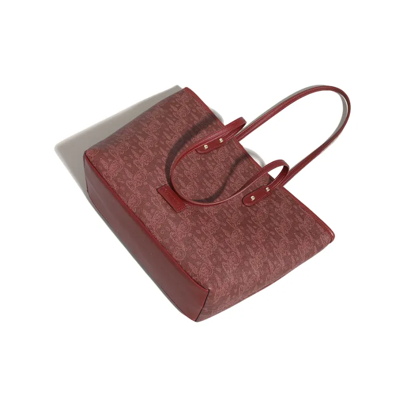PAYOT Microfiber Synthetic Leather Ruyi Cloud Pattern Wedding Bag, Tote Bag, Shoulder Bag Regular Women's Burgundy-3