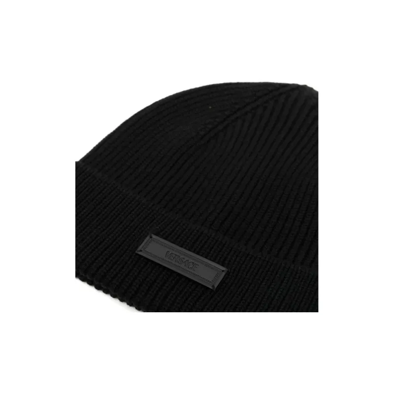 VERSACE Logo Patch Knitted Beanie-3