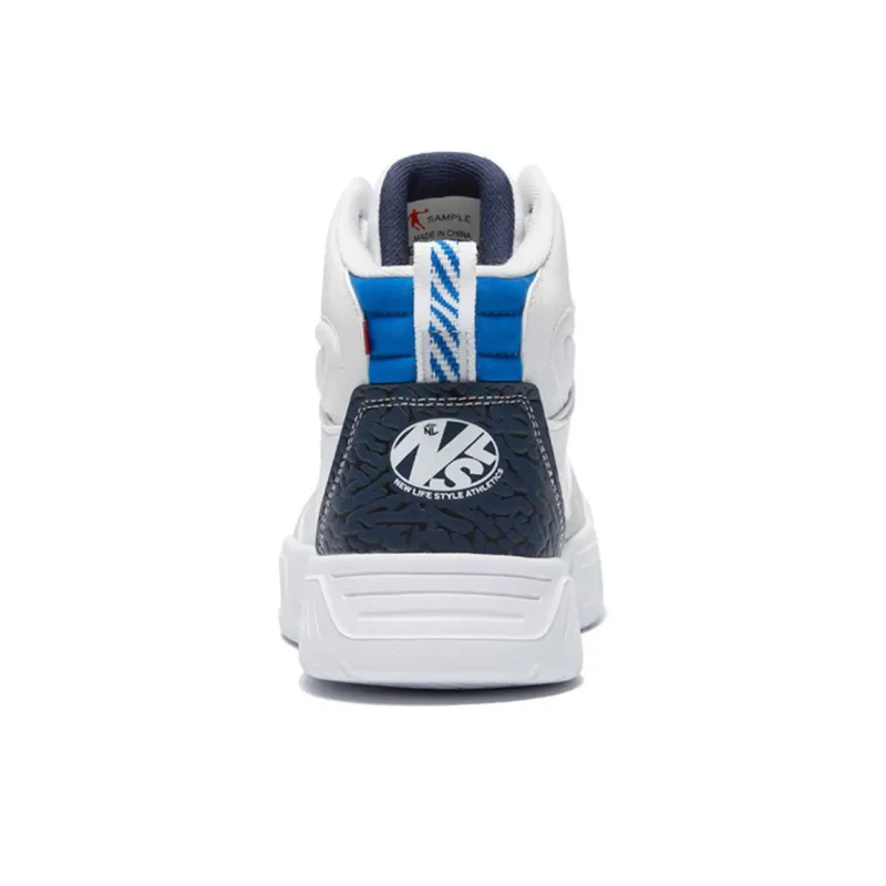 QIAODAN Q Wear-Resistant Support High-Top Skateboard Shoes Men's White Blue-3