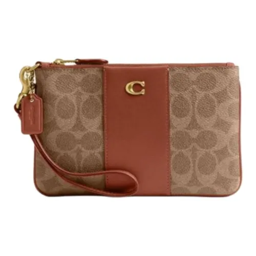COACH Artificial Leather Clutch Trumpets Women's Caramel