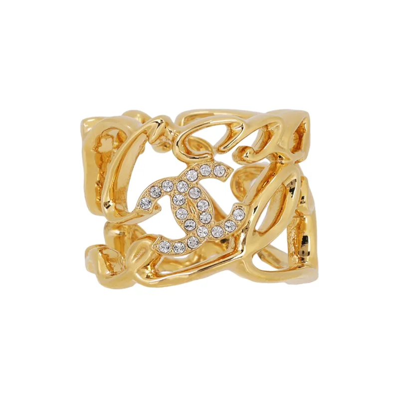 CHANEL Metal, Crystal, Rhinestone Rings Women's Gold-1