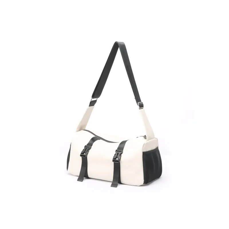 BOPAI Fabric Shoulder Bag Tofu Bag Crossbody Bag Regular Unisex Sandstone Gray/Ideal White/Black-5