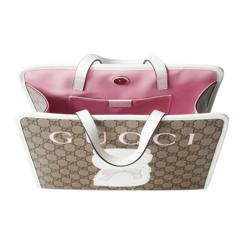 GUCCI Canvas Bag, Tote Bag, Shopping Bag, Handbag Regular Women's Beige & Dark Brown-4