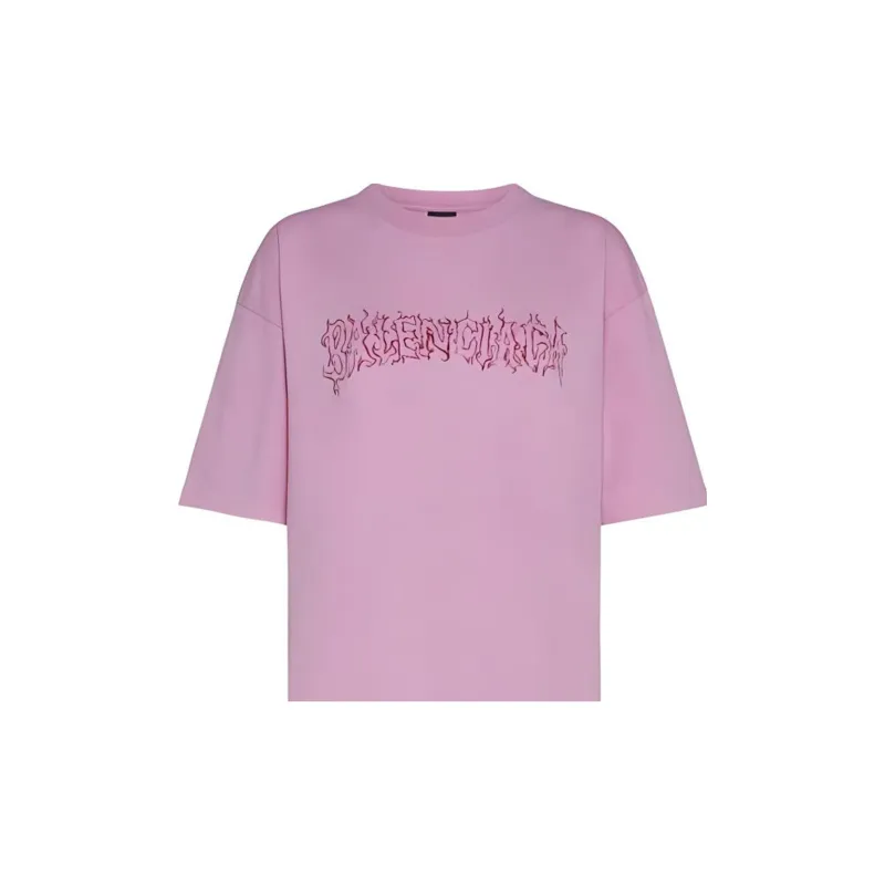Balenciaga Drop Shoulder Sleeve T Shirt Loose Fit Women's Pink-5