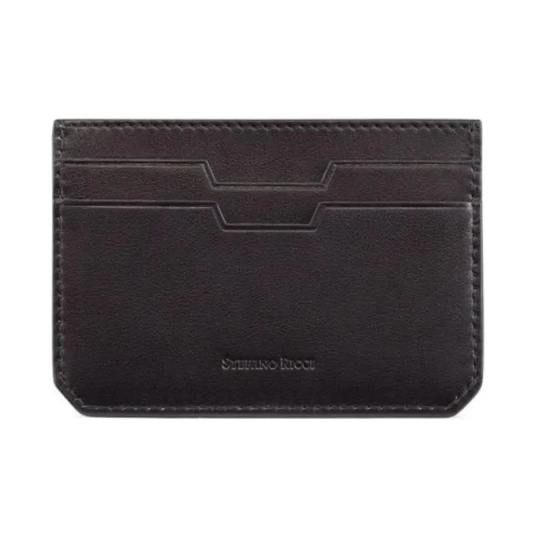 STEFANO RICCI Calfskin Card Holder Men's Black-2