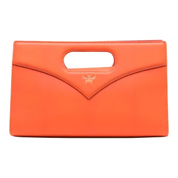 MCM Embossed Leather Crossbody One Shoulder Handbag Small Size Women's Orange