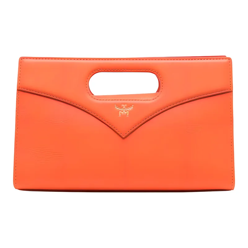 MCM Embossed Leather Crossbody One Shoulder Handbag Small Size Women's Orange-0