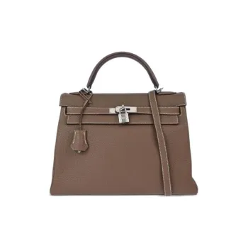 HERMES Kelly Taurillon Clemence Leather Handbag Women's 18 Etoupe Elephant Gray