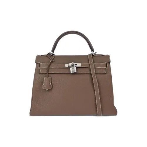 HERMES Kelly Taurillon Clemence Leather Handbag Women's 18 Etoupe Elephant Gray