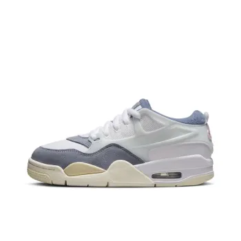 Jordan Air Jordan 4 Anti Slip Wear Resistant Low Top Children's Basketball Shoes White Blue Gray Teenagers