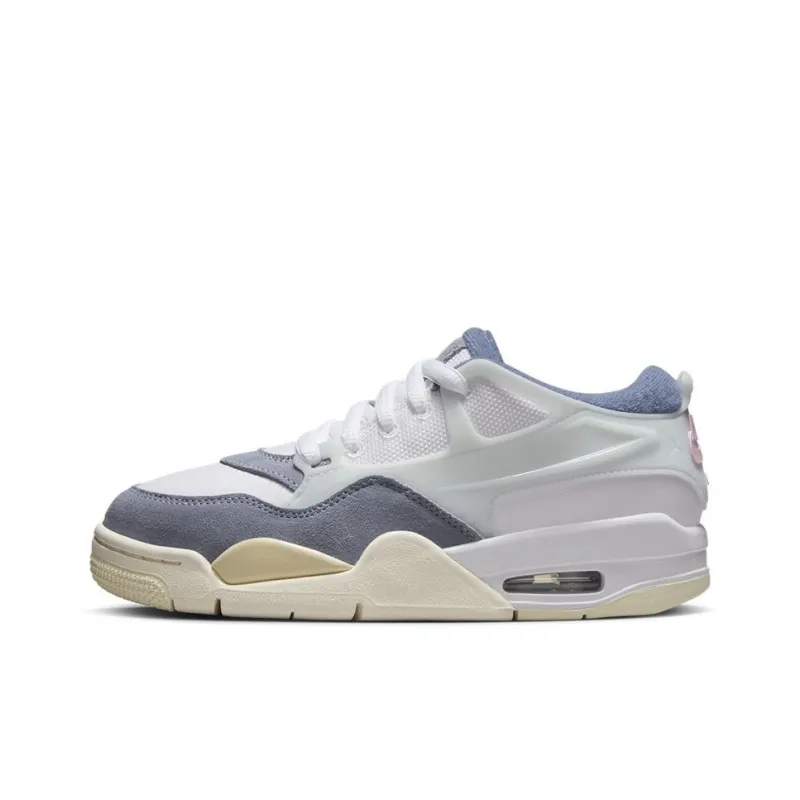 Jordan Air Jordan 4 Abrasion Resistant Low Top Children's Basketball Shoes White Blue Gray Unisex-0