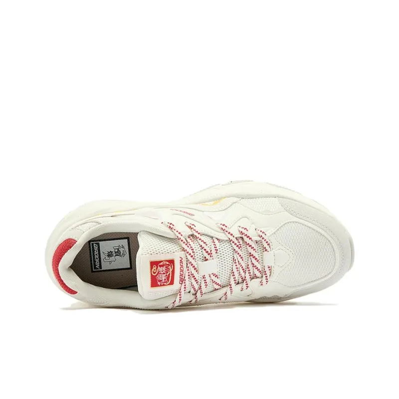 QIAODAN Slip Resistant Lightweight Height Increasing Low Top Casual Shoes Women's White Red-1