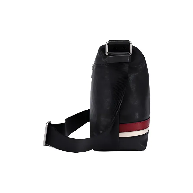 LARTIGENT Top Grain Cow Leather Crossbody Bag Medium Size Men's Black Red Stripes/Black Blue Stripes-4