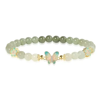 ZENGCAI Niche Luxury S925 Silver Gradient Jade Bead Bracelet Pale Greenish White Jade Women's