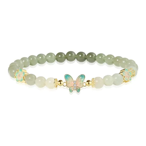 ZENGCAI Niche Luxury S925 Silver Gradient Jade Bead Bracelet Pale Greenish White Jade Women's
