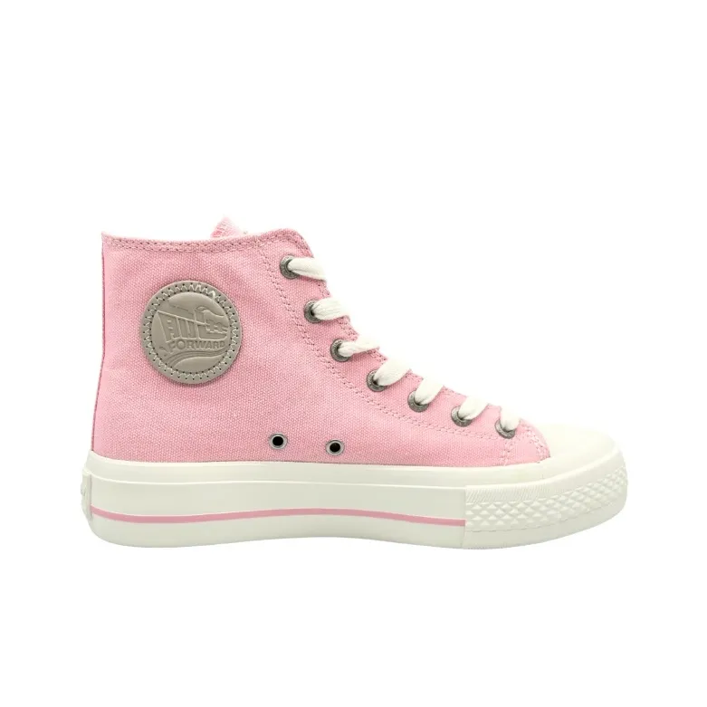 QIANJIN Slip Resistant Lightweight Height Increasing High Top Canvas Shoes Women's Light Pink-1