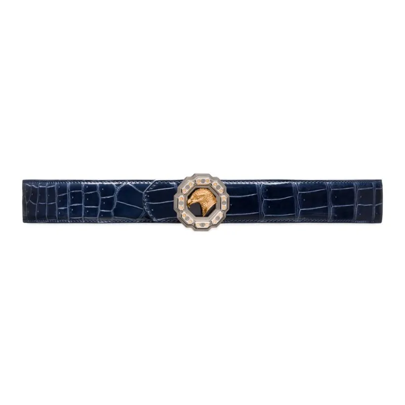 STEFANO RICCI Polished Crocodile Leather Leather Belts Men's Vibrant Blue Width: 3.8CM-0