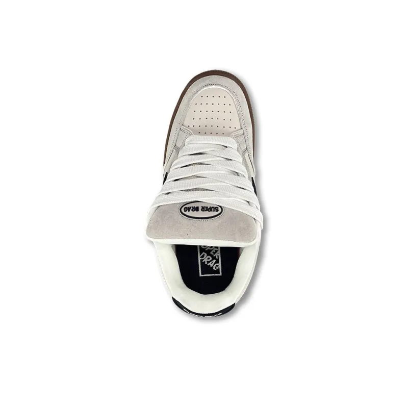 LuzaoT SUPER DRAG Anti Slip And Wear Resistant Breathable Low Top Skateboard Shoes Women's Light Gray-3