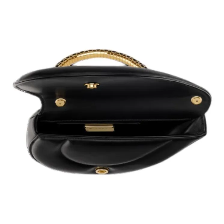 BVLGARI Calfskin Handbag Unisex Black-3