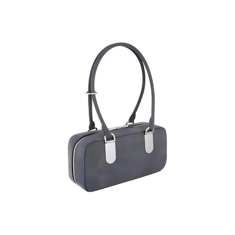 TAD FAB Fabric Long Handle Boston Shoulder Bag Medium Size Women's Dark Grey Denim-1
