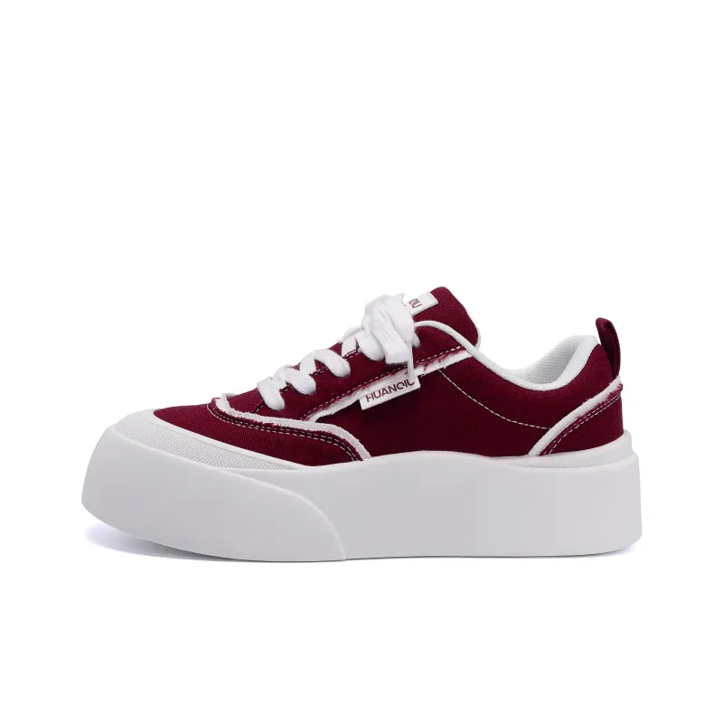 HUANQIU Height Increasing Abrasion Resistant Low Top Canvas Shoes Women's White Red-0