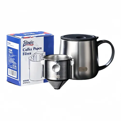 BINCOO Stainless Steel Coffee Cup With Lid Hand-Pulled Coffee Mug Tea Cup For Home Use 400ml