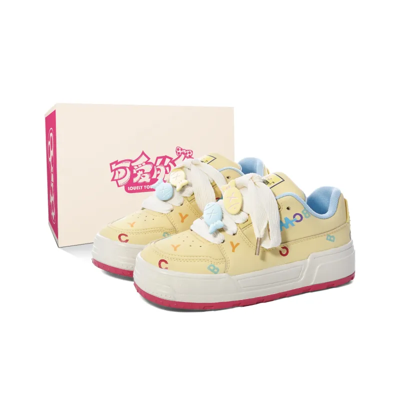 Lovely You Wear resistant And Lightweight Low Top Skateboard Shoes Women's Yellow-12