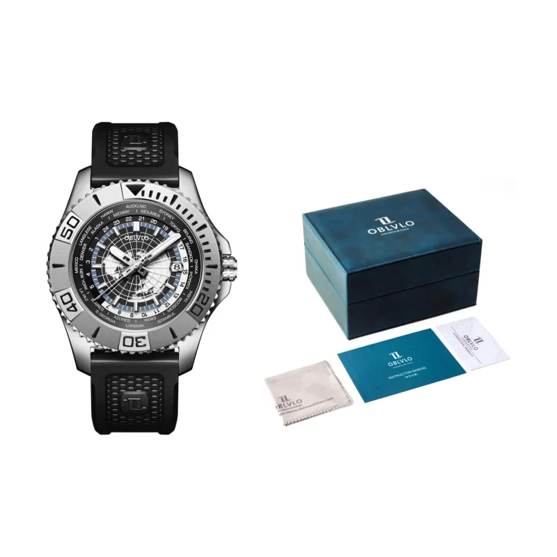 OBLVLO Automatic Mechanical Movement Watch Men's Watches Black Dial-13