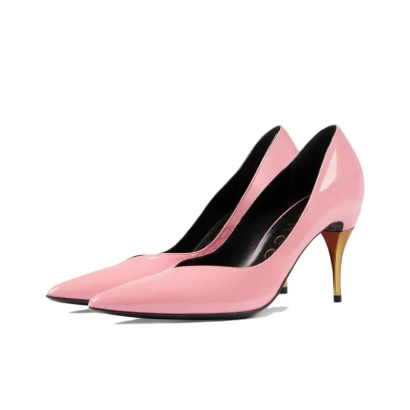 GUCCI Slim Heel Mid Low Heel Shoes Women's Pink-2