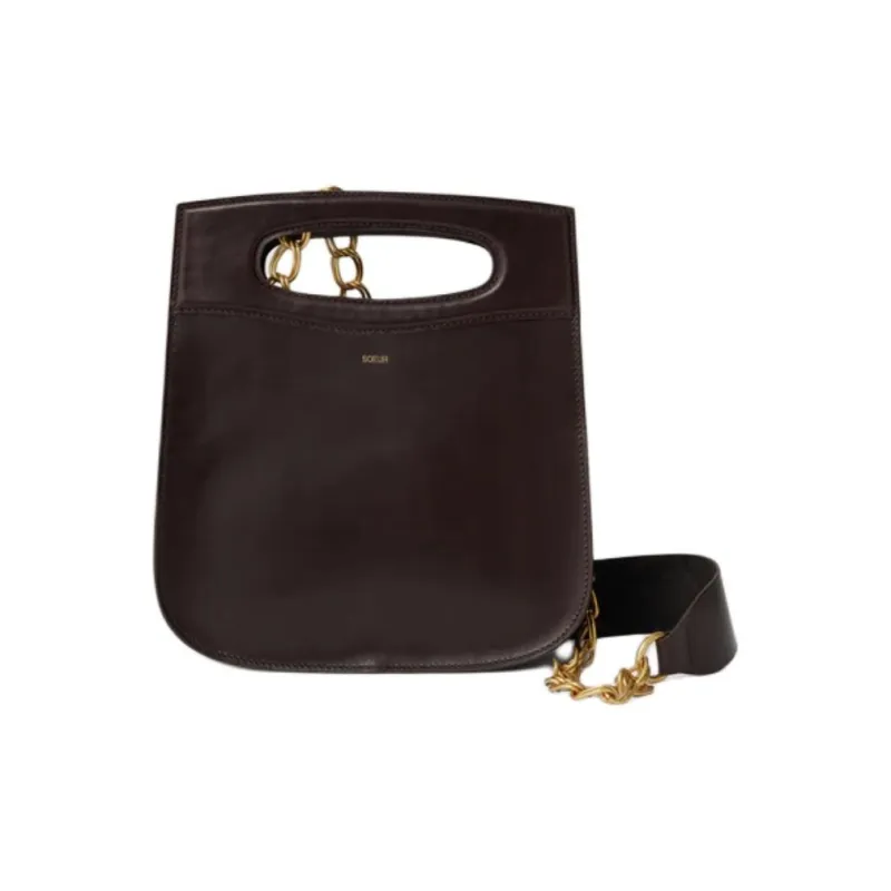 SOEUR Leather One Shoulder Handbags Women's Dark Brown-0
