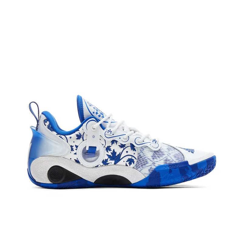 PEAK Basketball Shoes Men Low Top All White Bright Light Blue-1