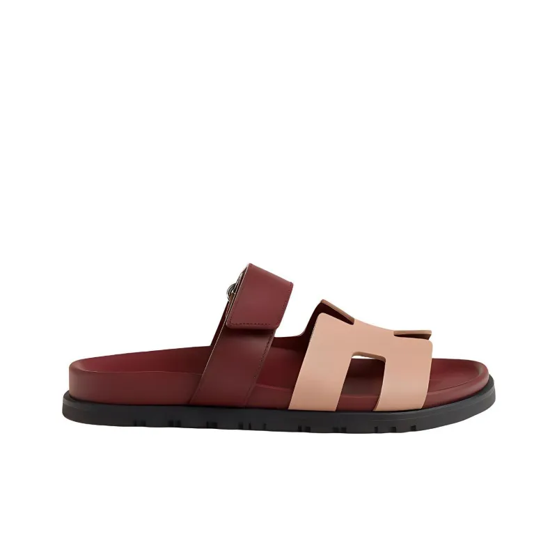 HERMES Chypre Slide Slippers Women's Red-1