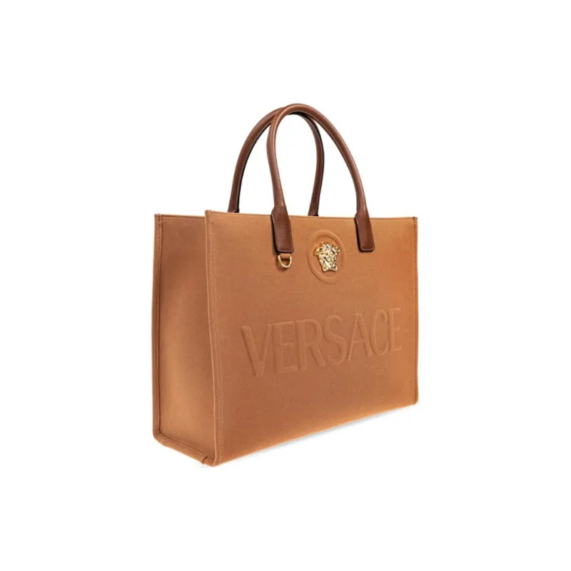 VERSACE Cotton Tote Bag Shopping Bag Handbag Women's Brown-1