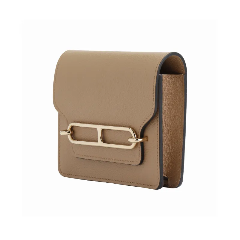 HERMES Roulis Evercolor Calfskin Pig Nose Wallet Women's 0M CHAI Milk Tea Beige-2