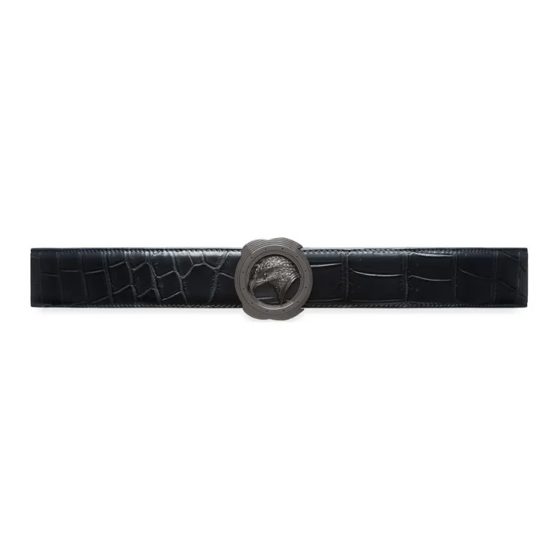 STEFANO RICCI Crocodile Leather Leather Belts Unisex Black Width: 3.8CM-0