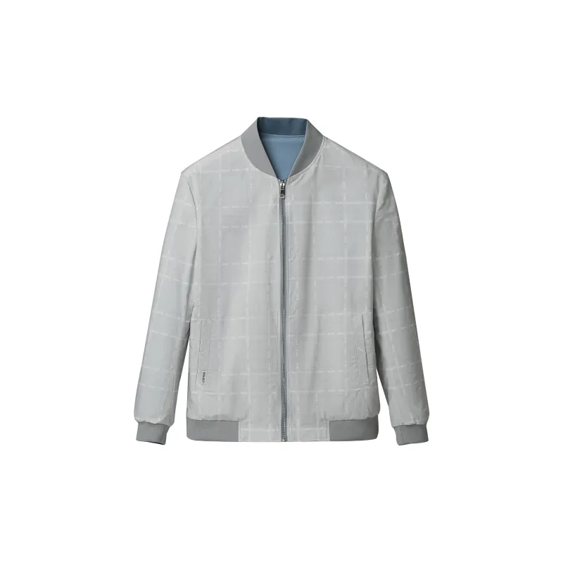 HLA Jackets Men Reversible Light Gray Plaid 57-2