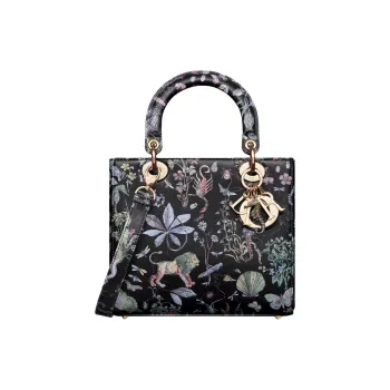DIOR Lady Dior Calfskin One Shoulder Handbags Medium Size Women's Black