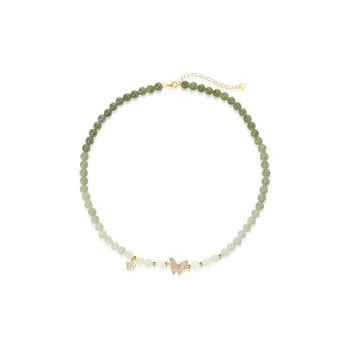 ZENGCAI Luxe Advanced S925 Silver Gradient Jade Bead Collarbone Chain Sweater Chain Pale Greenish White Jade Women's