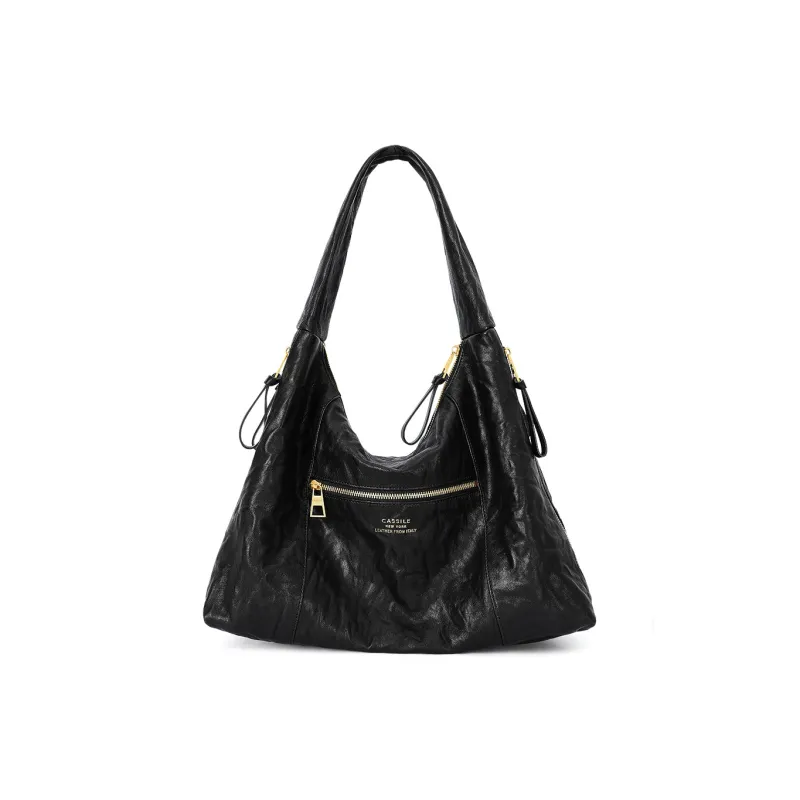 CASSILE Sheepskin Shoulder Bag Large Size Women's Black-4