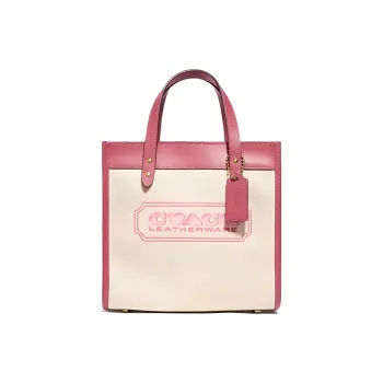 COACH Field Leather Tote Bag Shoulder Bag Handbag Small Size Women's Brass Hardware/Pink White
