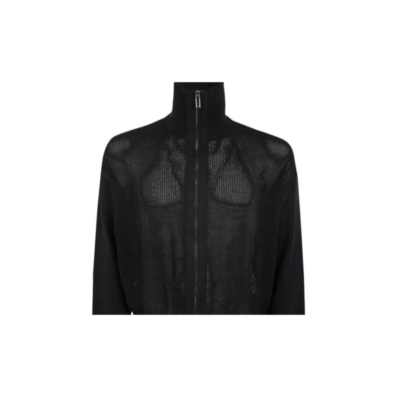 EMPORIO ARMANI High Neck Zipped Knitted Cardigan-5