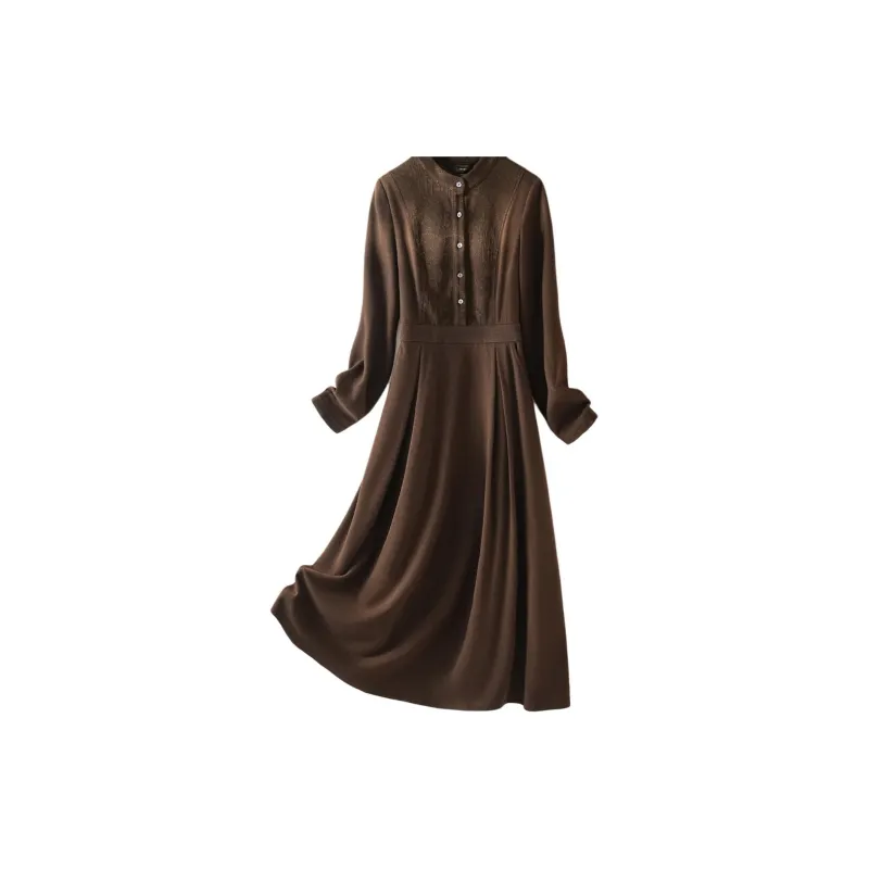 IHIMI Long Sleeved Dresses Women's Coffee-1