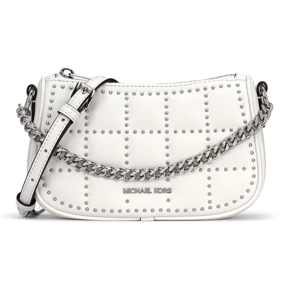 MICHAEL KORS Carmela Artificial Leather Shoulder Bag, Saddle Bag, Crossbody Handbag Trumpets Women's White-0