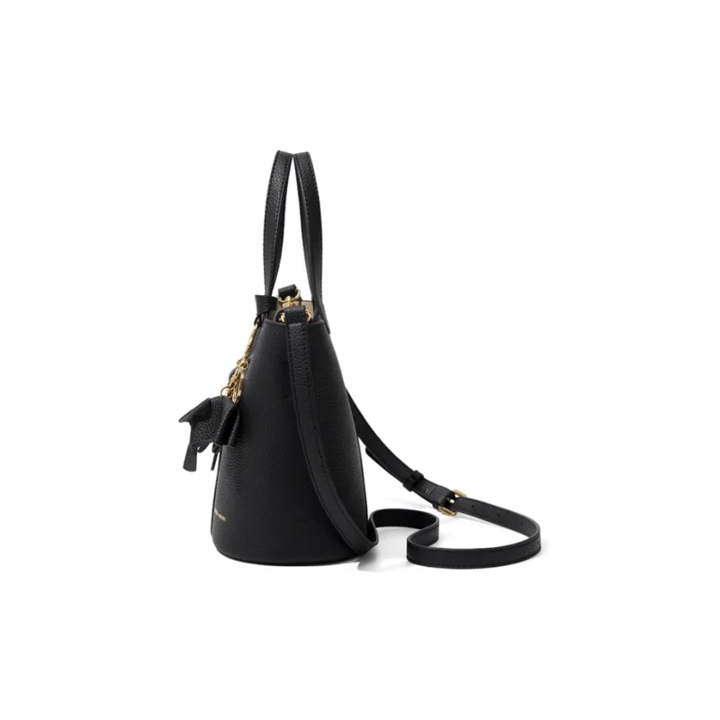Simvay Clos Cow Leather With Synthetic Leather Shoulder Bag Crossbody Bag Bucket Bag Medium Size Women's Coffee/Black-8