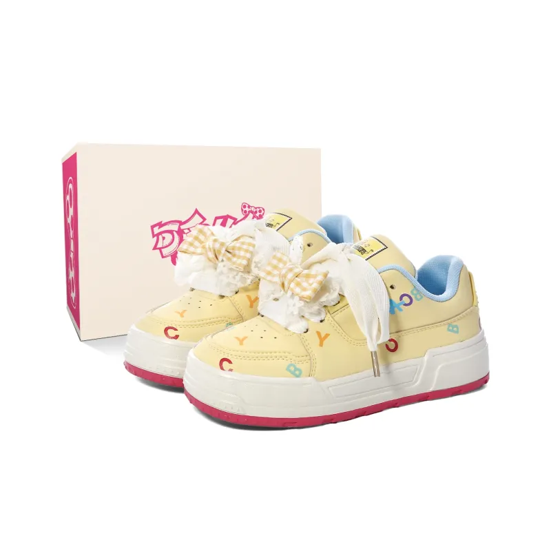 Lovely You Wear resistant And Lightweight Low Top Skateboard Shoes Women's Yellow-6
