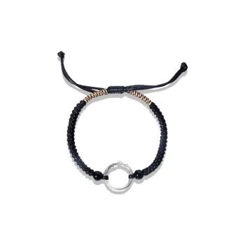 MAGICPOLE 925 Sterling Silver, Fabric Rope Bracelets Men's Black