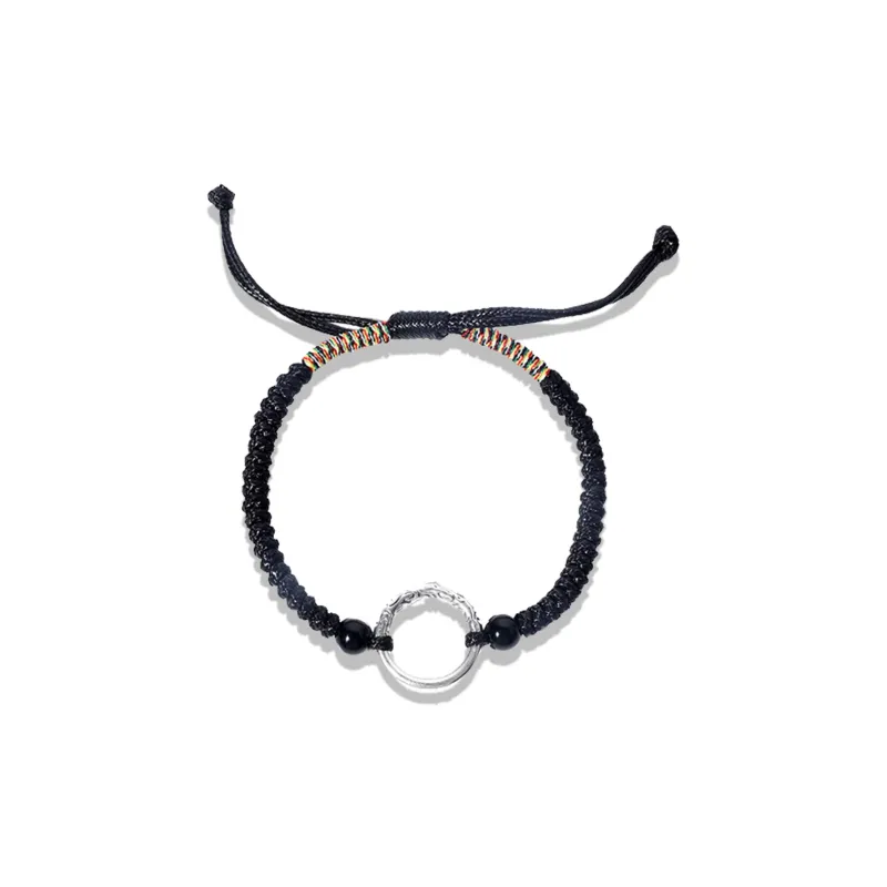 MAGICPOLE 925 Sterling Silver, Fabric Rope Bracelets Men's Black-0