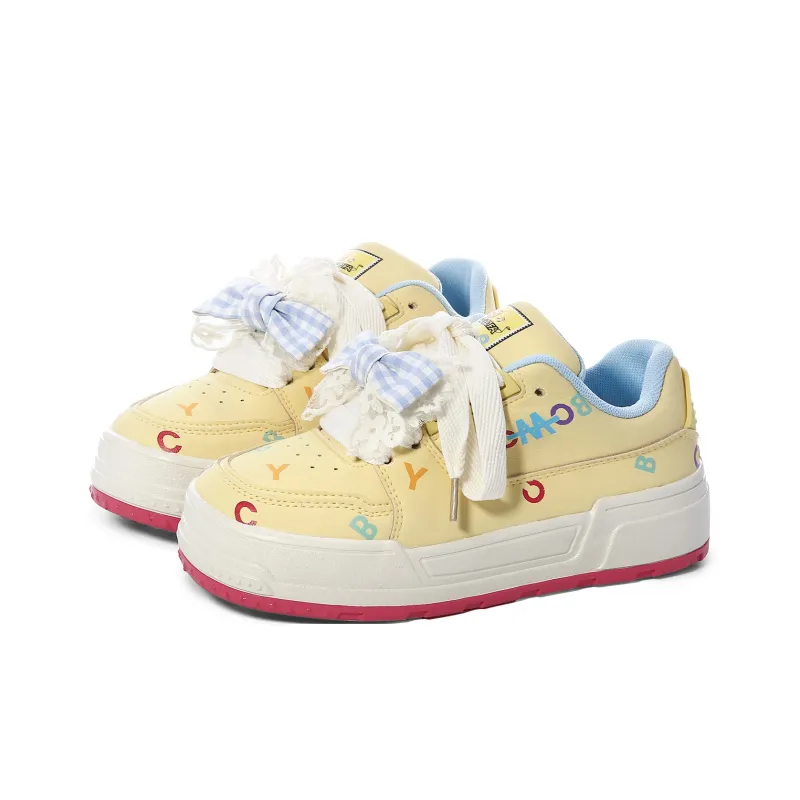 Lovely You Wear resistant And Lightweight Low Top Skateboard Shoes Women's Yellow-2