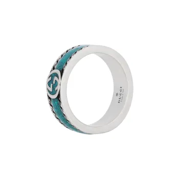 GUCCI Ring With Interlocking G Turquoise Enamel
